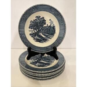 Lot Of 6 Currier & Ives Salad Plates “Birthplace of Washington” 7.25” Some Chips